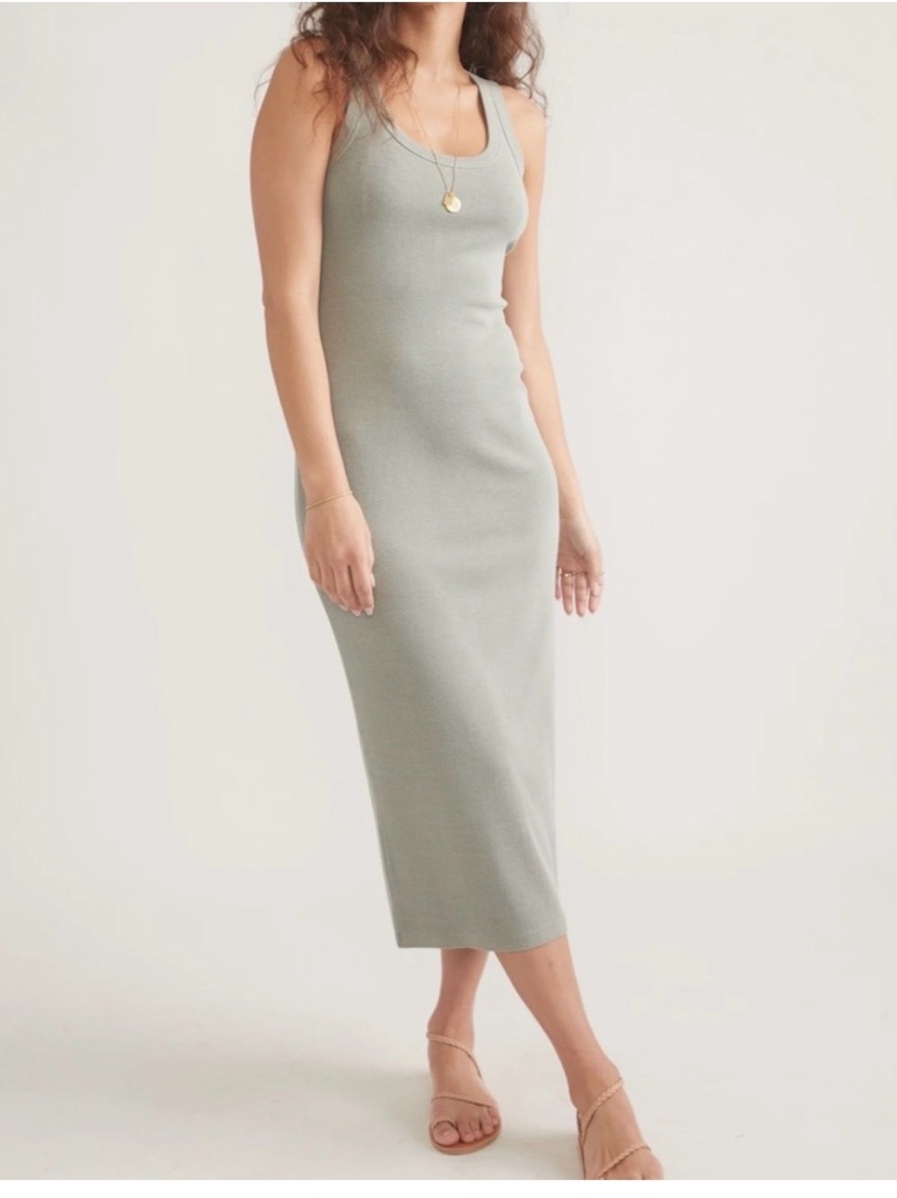 Marine Layer Lexi Rib Sun In Midi Tank Dress Size M Women Preppy In Faded Olive